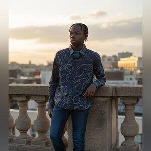 ROCA WEAR Men’s Size XL Navy Blue Long Sleeve Embroidered Button Up Y2K Shirt